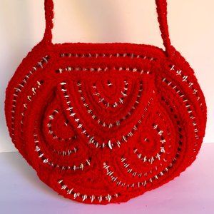 VTG Soda Pop Top Crochet Purse Red Retro 70s Shoulder Bag Yarn Handcrafted
